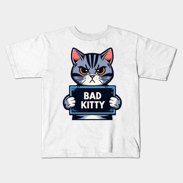 Bad Kitty Mugshot Drawing Kids T-Shirt by Shawn's Domain